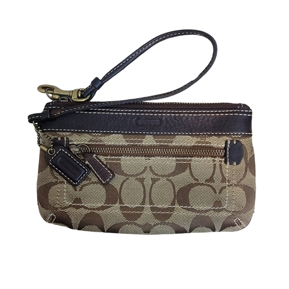 Coach Handbags - Coach Vintage Canvas Leather Wristlet Brown